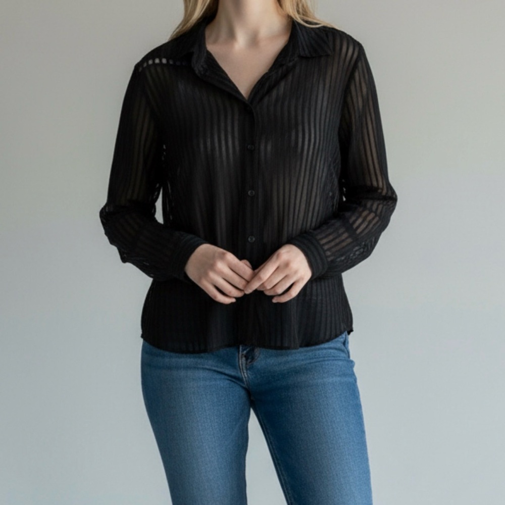 Black Sheer Women's Button Down Shirt